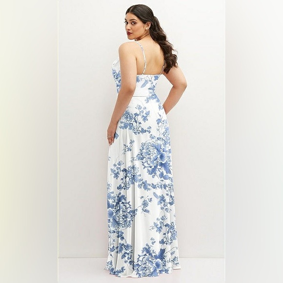 SOFT COWL-NECK A-LINE MAXI DRESS W/ ADJUSTABLE STRAPS IN COTTAGE ROSE DUSK BLUE - Picture 10 of 10